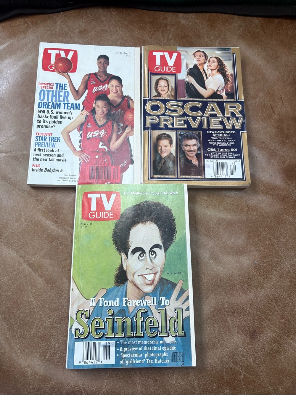 Lot of 3 vintage TV Guide Magazines Seinfeld Titanic Dicaprio WNBA